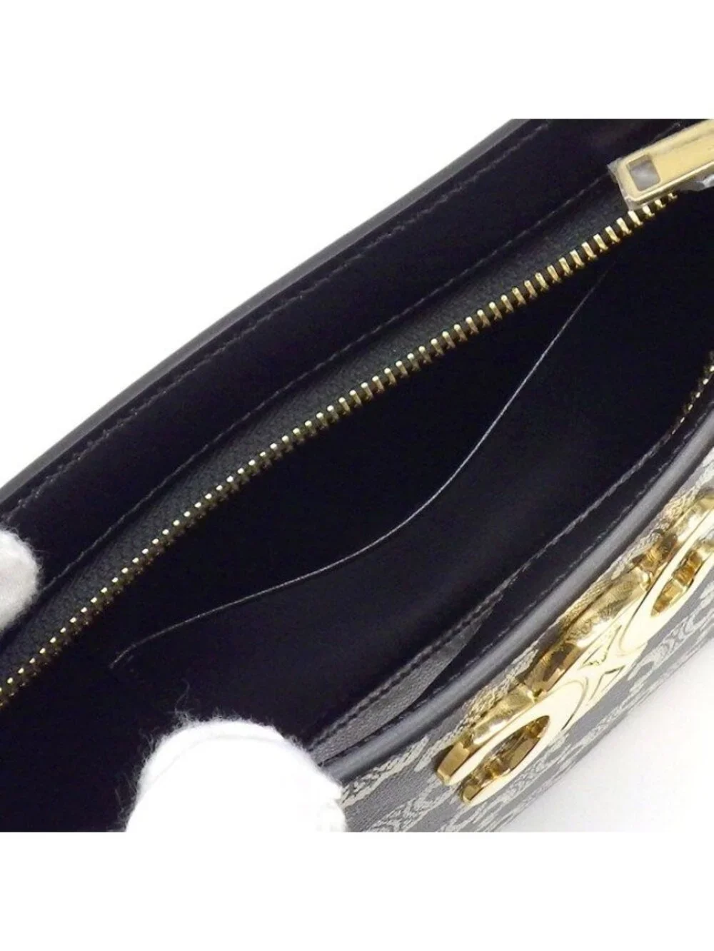 Celine Shoulder Bag Tilly Black White Triomphe Canvas Leather - Picture 6 of 11